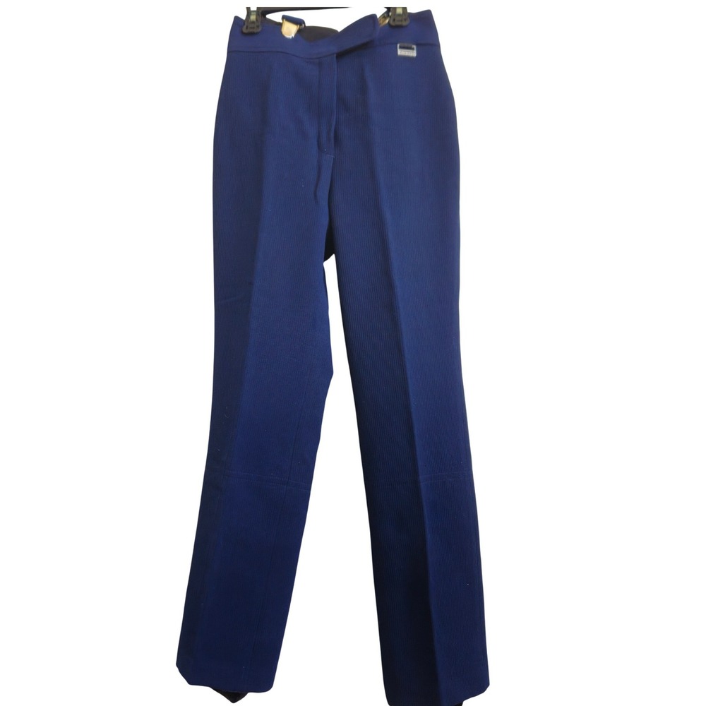 Vintage Edelweiss Blue Corduroy Ski Pants Suspenders Stirrup High Waist Women 12